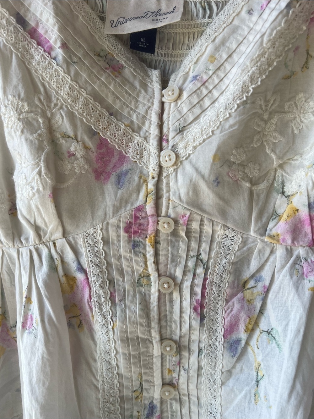 Universal Thread Cream Peplum Blouse with Pink Floral Print - Picture 2 of 5